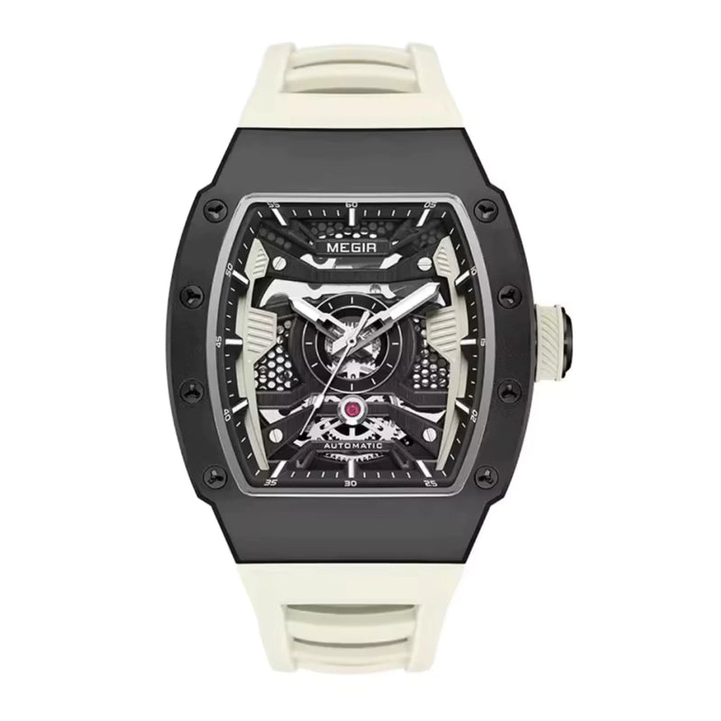 Reloj Automático Megir 8604 Blanco de Cuerpo Semi Abierto | Elegancia y Precisión