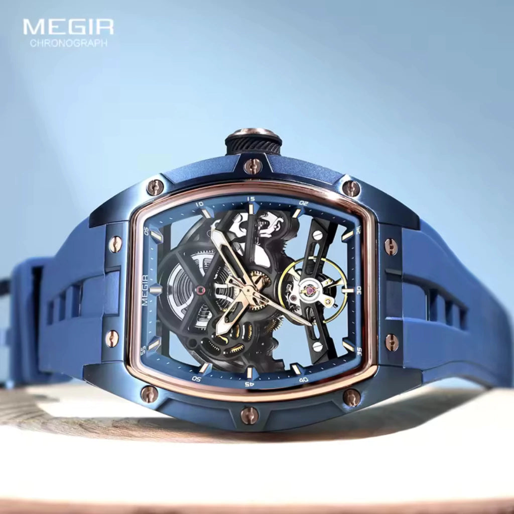 Reloj Automático Megir 2242 Azul de Cuerpo Abierto | Elegancia y Precisión - Gallery 5