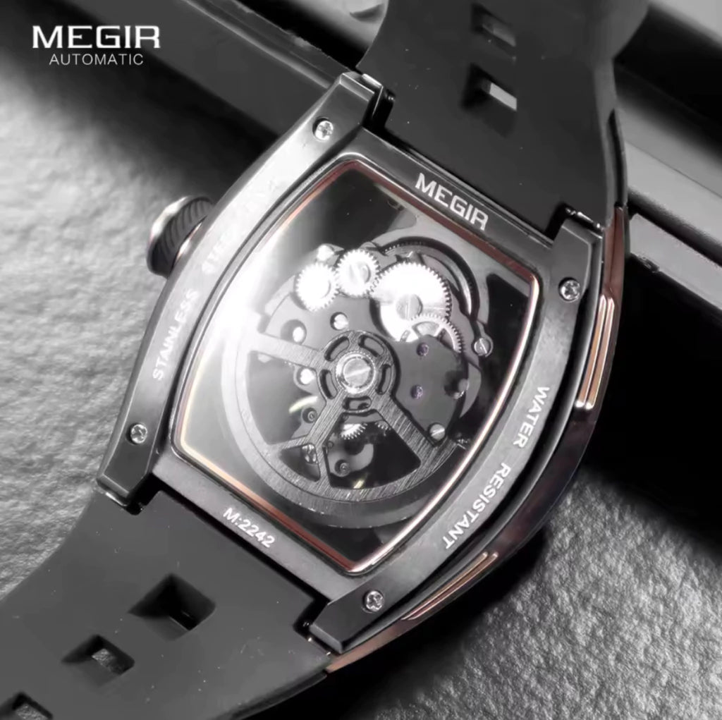 Reloj Automático Megir 2242 Negro de Cuerpo Abierto | Elegancia y Precisión - Gallery 7