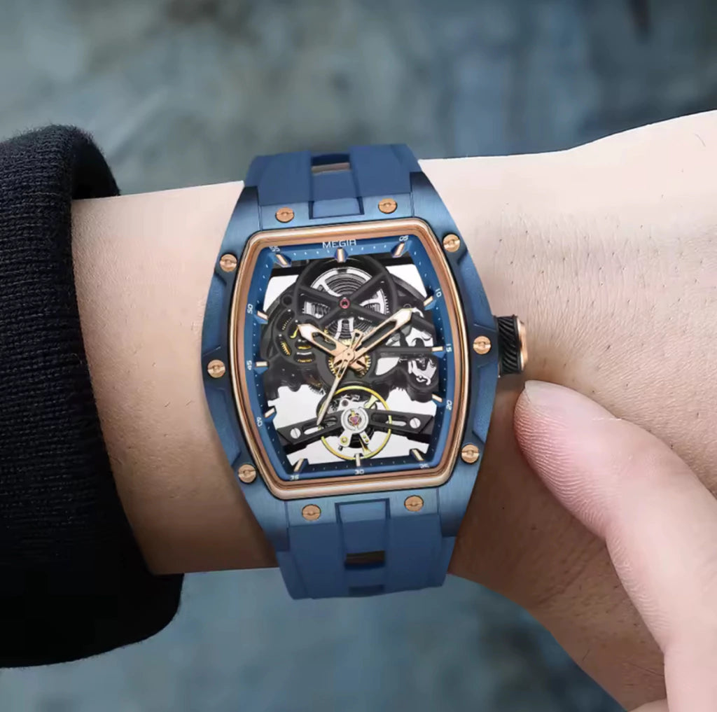 Reloj Automático Megir 2242 Azul de Cuerpo Abierto | Elegancia y Precisión - Gallery 7