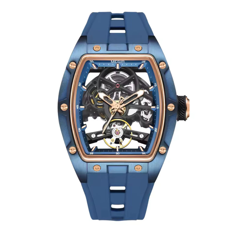 Reloj Automático Megir 2242 Azul de Cuerpo Abierto | Elegancia y Precisión