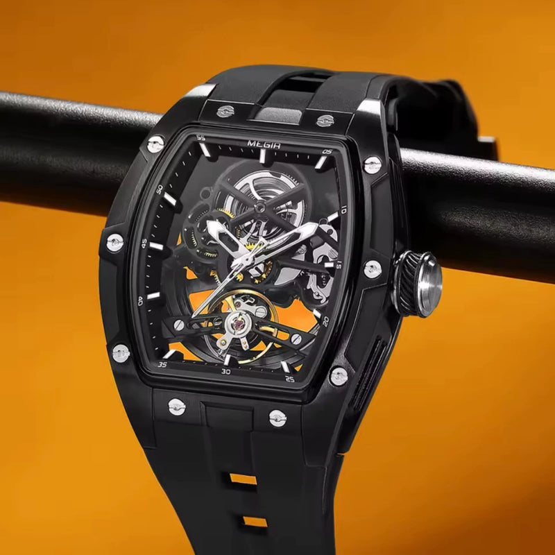 Reloj Automático Megir 2242 Negro de Cuerpo Abierto | Elegancia y Precisión