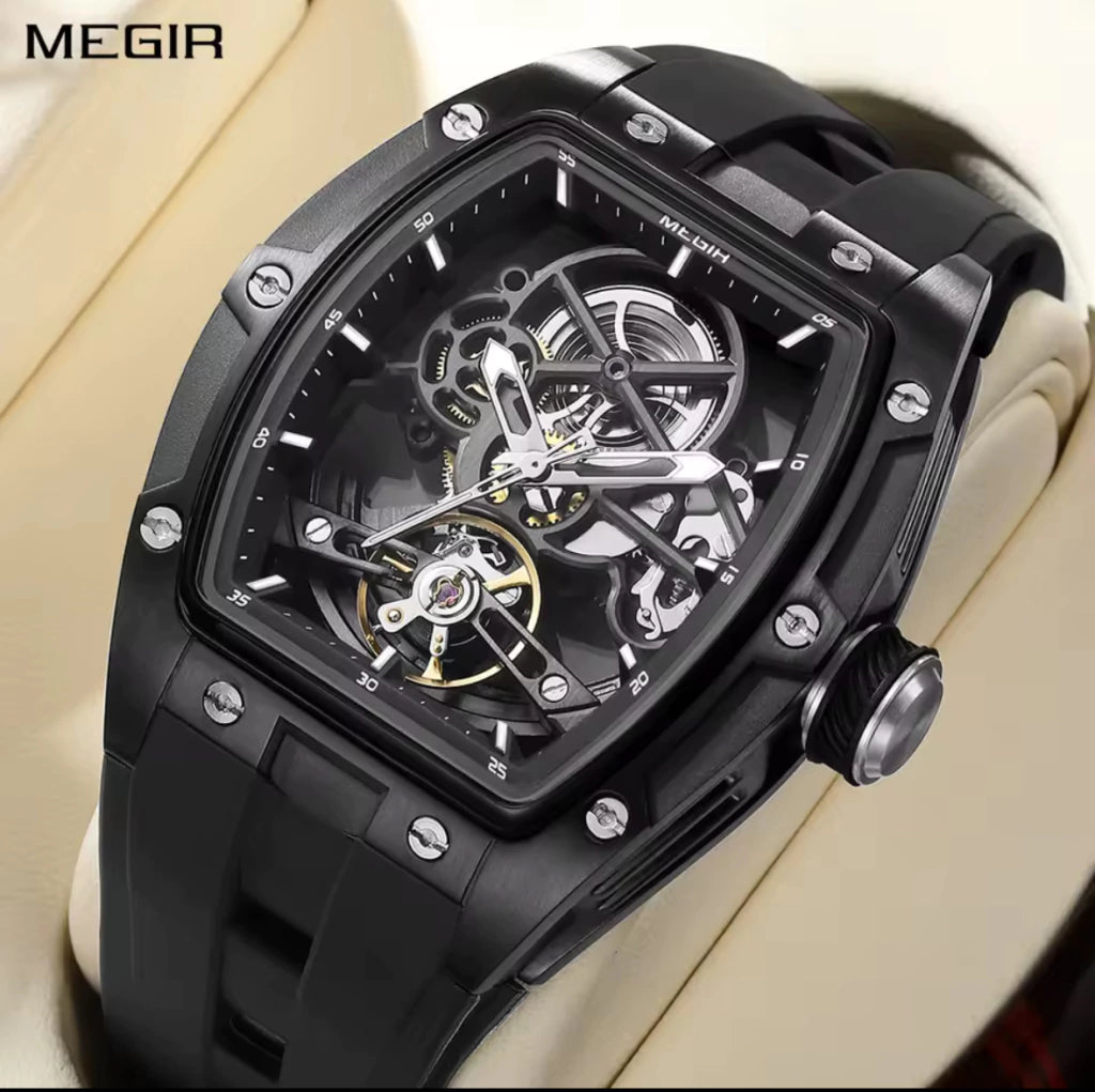 Reloj Automático Megir 2242 Negro de Cuerpo Abierto | Elegancia y Precisión - Gallery 6