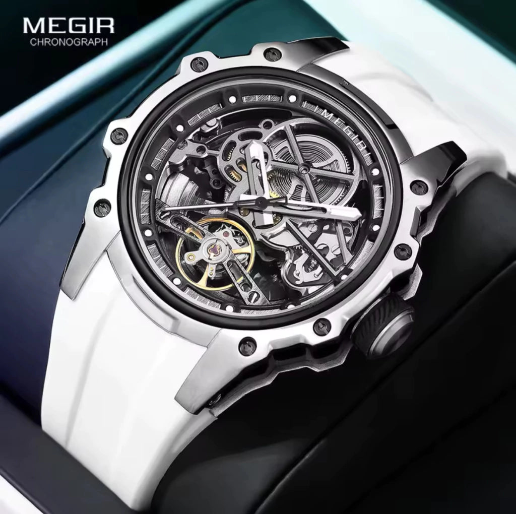 Reloj Automático Megir 2243 Blanco de Cuerpo Abierto | Elegancia y Precisión - Gallery 3