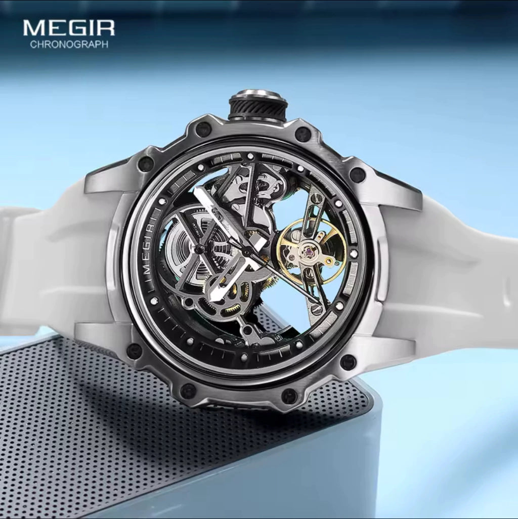 Reloj Automático Megir 2243 Blanco de Cuerpo Abierto | Elegancia y Precisión - Gallery 4