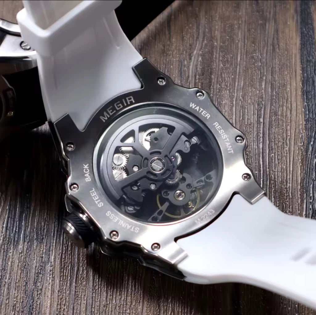 Reloj Automático Megir 2243 Blanco de Cuerpo Abierto | Elegancia y Precisión - Gallery 7