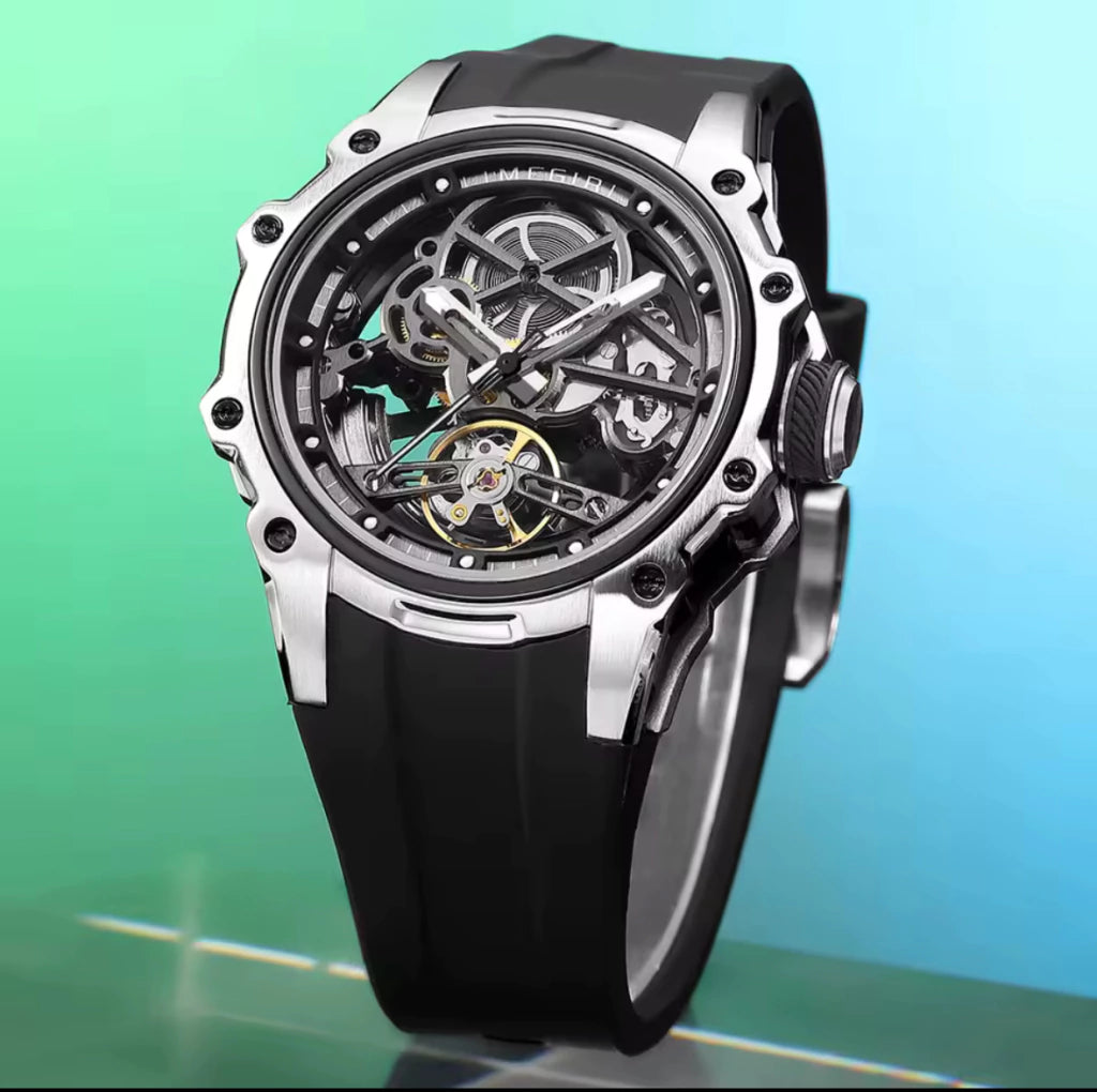 Reloj Automático Megir 2243 Negro plateado de Cuerpo Abierto | Elegancia y Precisión - Gallery 3