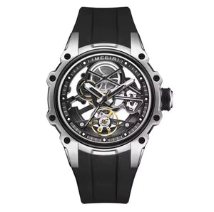 Reloj Automático Megir 2243 Negro plateado de Cuerpo Abierto | Elegancia y Precisión