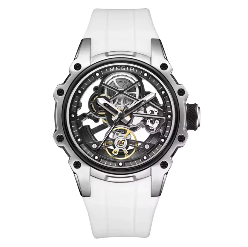Reloj Automático Megir 2243 Blanco de Cuerpo Abierto | Elegancia y Precisión - Gallery 1