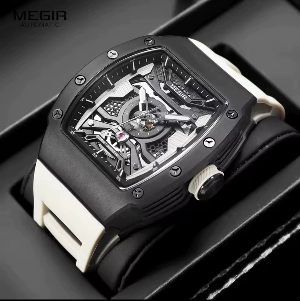 Reloj Automático Megir 8604 Blanco de Cuerpo Semi Abierto | Elegancia y Precisión - Gallery 2