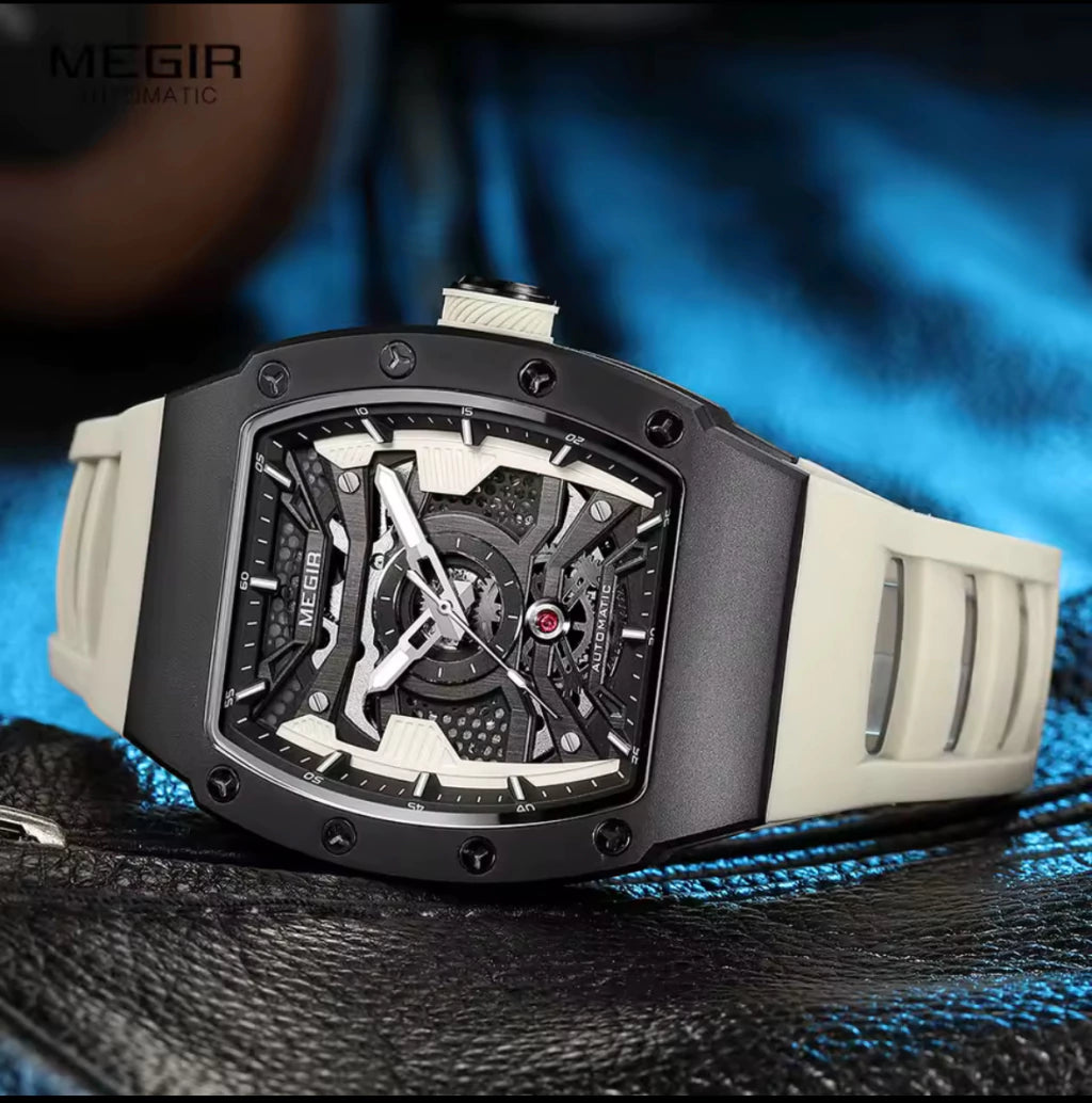 Reloj Automático Megir 8604 Blanco de Cuerpo Semi Abierto | Elegancia y Precisión - Gallery 3