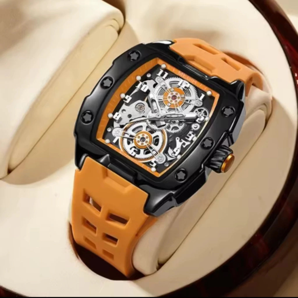 Reloj Automático Megir 8602 Naranja de Cuerpo Semi Abierto | Elegancia y Precisión - Gallery 1