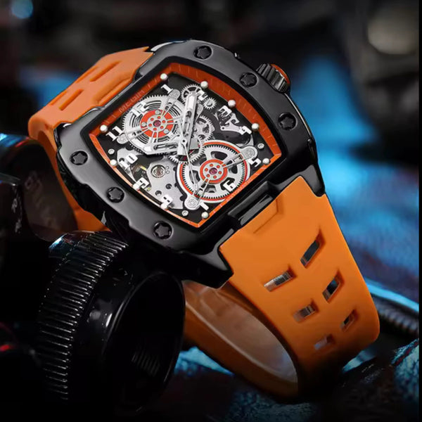 Reloj Automático Megir 8602 Naranja de Cuerpo Semi Abierto | Elegancia y Precisión - Secondary