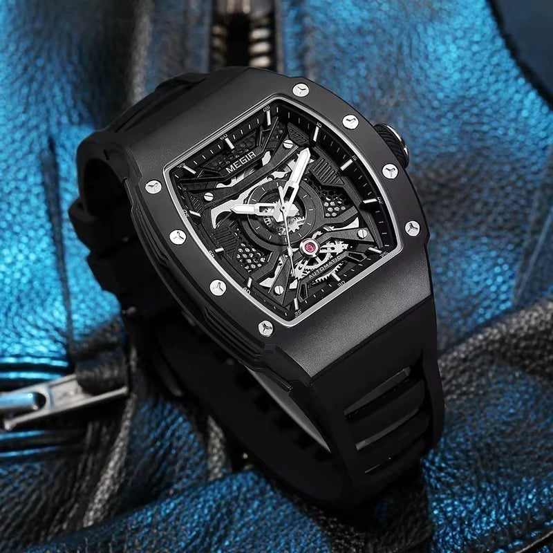 Reloj Automático Megir 8604 Negro de Cuerpo Semi Abierto | Elegancia y Precisión - Gallery 3