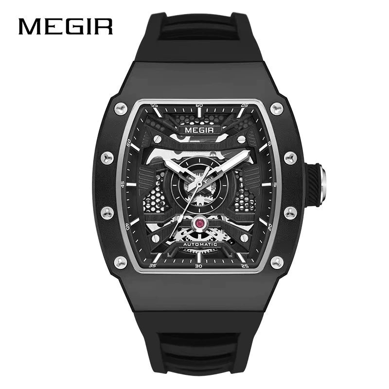 Reloj Automático Megir 8604 Negro de Cuerpo Semi Abierto | Elegancia y Precisión - Gallery 1