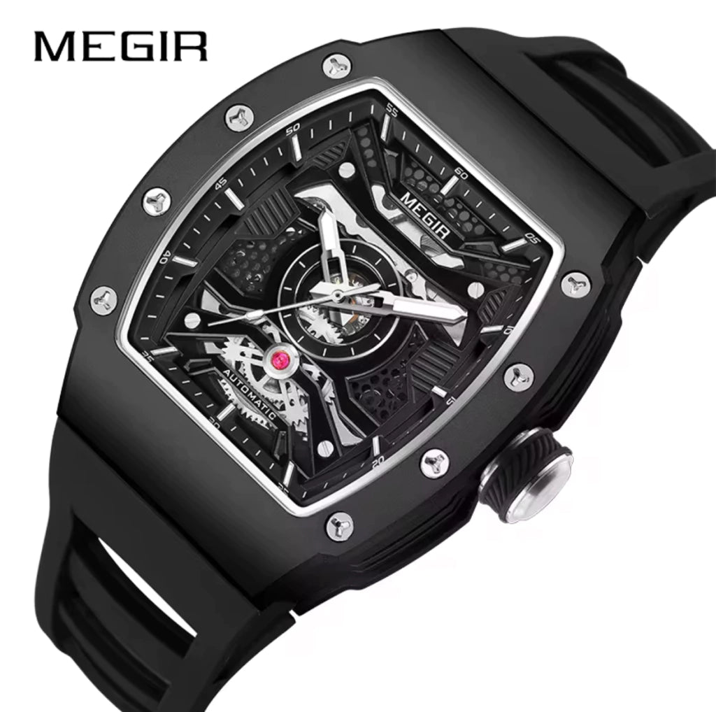 Reloj Automático Megir 8604 Negro de Cuerpo Semi Abierto | Elegancia y Precisión - Gallery 2