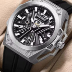 Reloj Automático Megir 8602 Negro Plateado de Cuerpo Semi Abierto | Elegancia y Precisión - Thumbnail 1