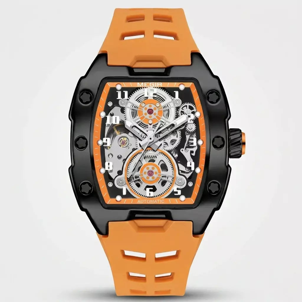 Reloj Automático Megir 8602 Naranja de Cuerpo Semi Abierto | Elegancia y Precisión - Gallery 5